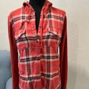 Marmot Size Med, Flannel and knit hoodie button warm shirt with side pockets New